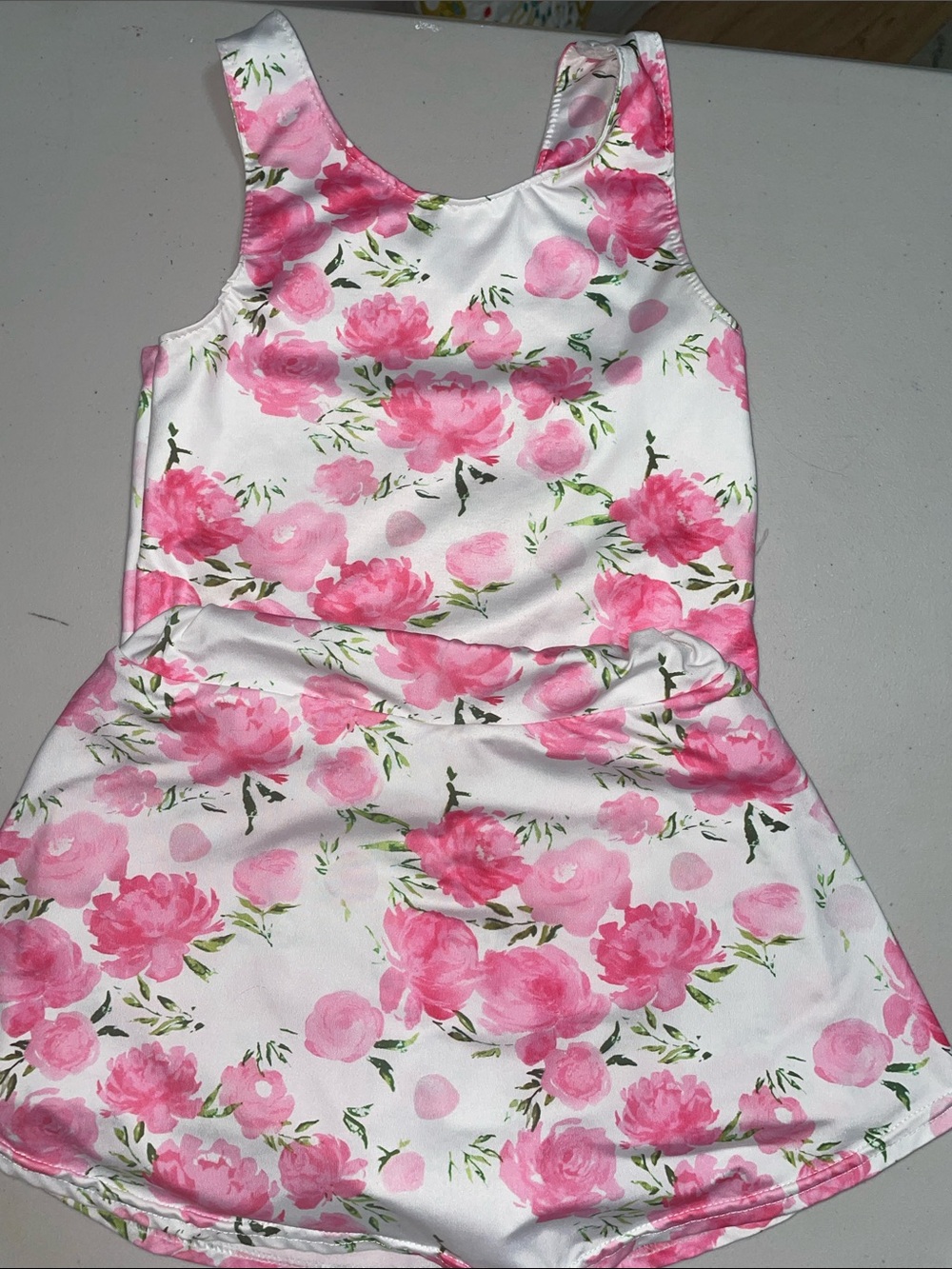Girls Pink Floral Skort and Tank Set - White Background Size 5-6T